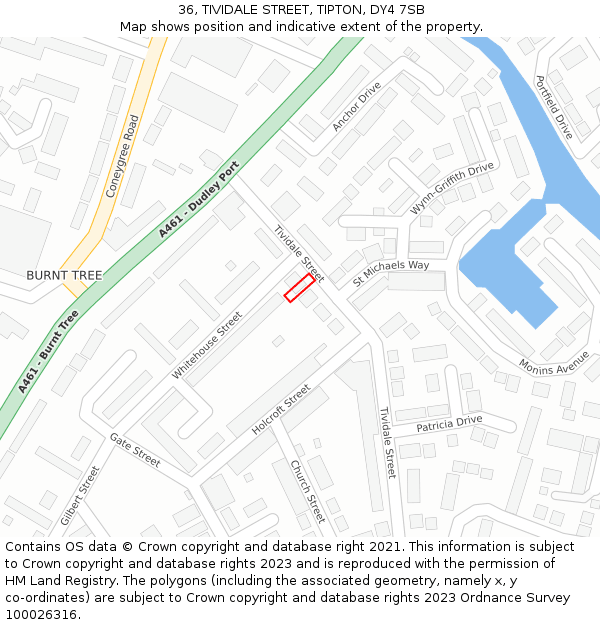 36, TIVIDALE STREET, TIPTON, DY4 7SB: Location map and indicative extent of plot