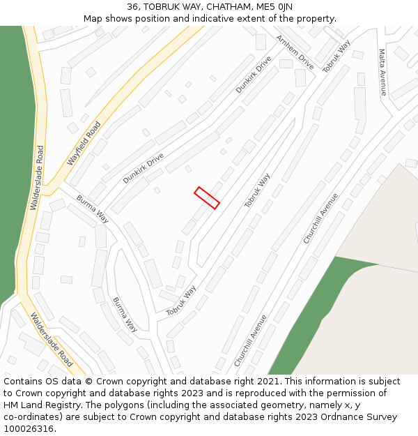 36, TOBRUK WAY, CHATHAM, ME5 0JN: Location map and indicative extent of plot