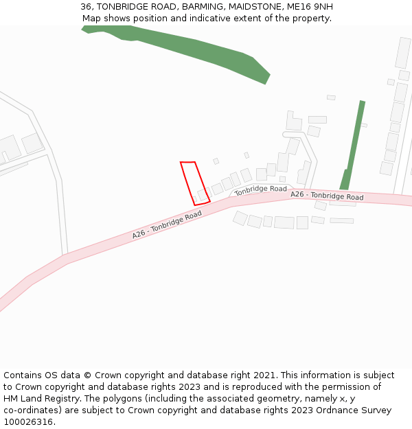 36, TONBRIDGE ROAD, BARMING, MAIDSTONE, ME16 9NH: Location map and indicative extent of plot