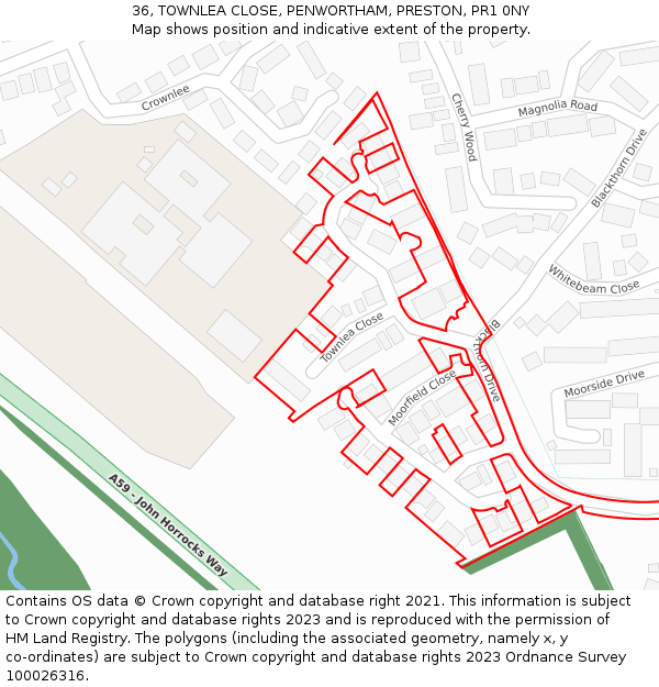 36, TOWNLEA CLOSE, PENWORTHAM, PRESTON, PR1 0NY: Location map and indicative extent of plot