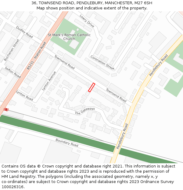 36, TOWNSEND ROAD, PENDLEBURY, MANCHESTER, M27 6SH: Location map and indicative extent of plot