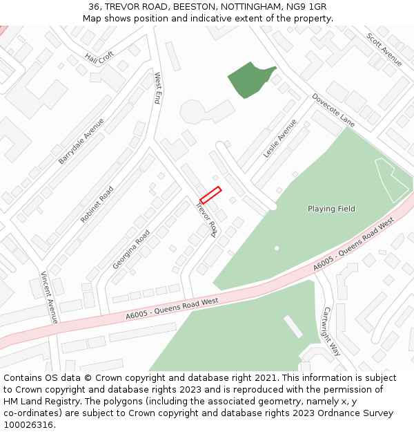 36, TREVOR ROAD, BEESTON, NOTTINGHAM, NG9 1GR: Location map and indicative extent of plot