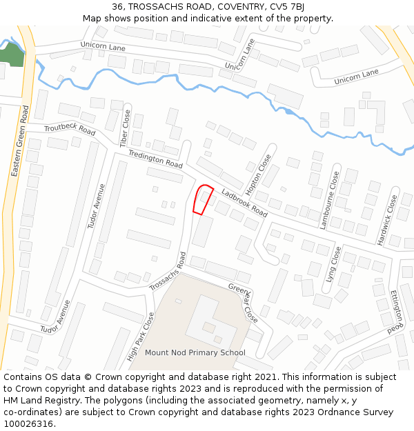 36, TROSSACHS ROAD, COVENTRY, CV5 7BJ: Location map and indicative extent of plot