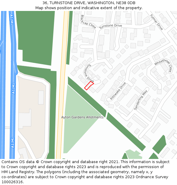 36, TURNSTONE DRIVE, WASHINGTON, NE38 0DB: Location map and indicative extent of plot