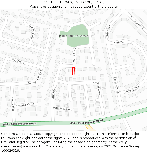 36, TURRIFF ROAD, LIVERPOOL, L14 2EJ: Location map and indicative extent of plot