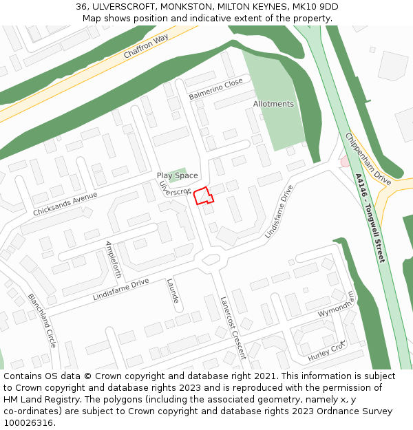 36, ULVERSCROFT, MONKSTON, MILTON KEYNES, MK10 9DD: Location map and indicative extent of plot