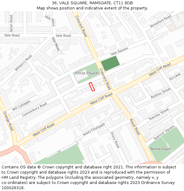 36, VALE SQUARE, RAMSGATE, CT11 9DB: Location map and indicative extent of plot