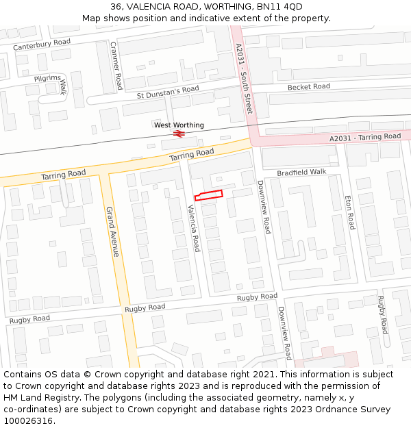 36, VALENCIA ROAD, WORTHING, BN11 4QD: Location map and indicative extent of plot