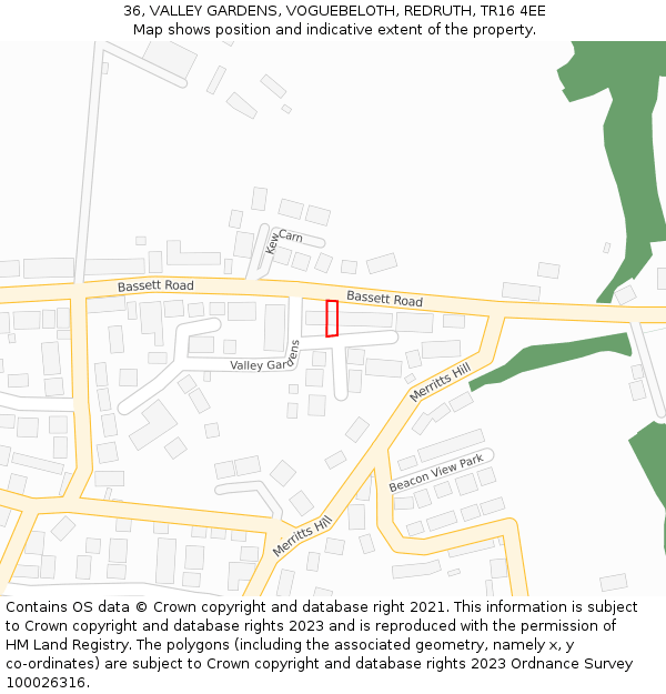 36, VALLEY GARDENS, VOGUEBELOTH, REDRUTH, TR16 4EE: Location map and indicative extent of plot