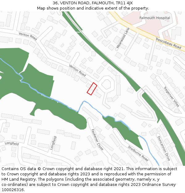 36, VENTON ROAD, FALMOUTH, TR11 4JX: Location map and indicative extent of plot