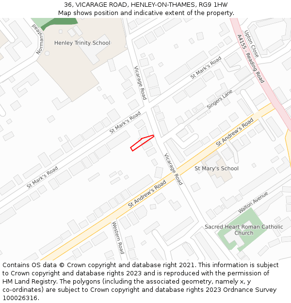 36, VICARAGE ROAD, HENLEY-ON-THAMES, RG9 1HW: Location map and indicative extent of plot