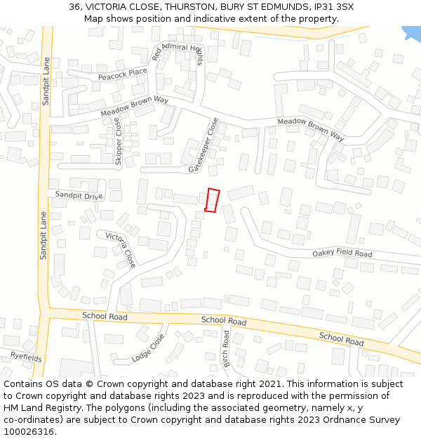 36, VICTORIA CLOSE, THURSTON, BURY ST EDMUNDS, IP31 3SX: Location map and indicative extent of plot