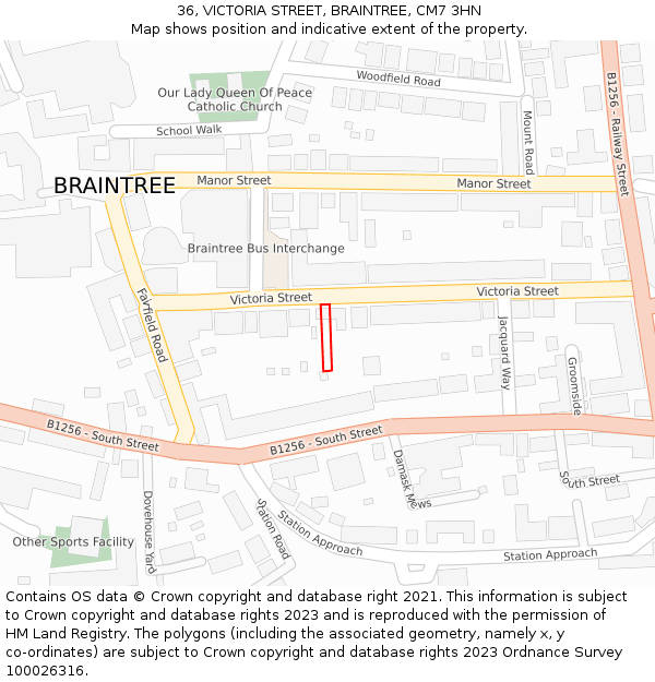 36, VICTORIA STREET, BRAINTREE, CM7 3HN: Location map and indicative extent of plot