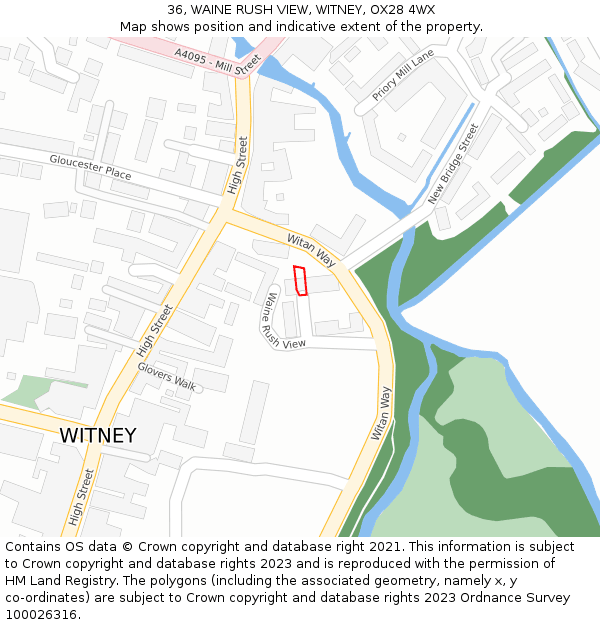 36, WAINE RUSH VIEW, WITNEY, OX28 4WX: Location map and indicative extent of plot