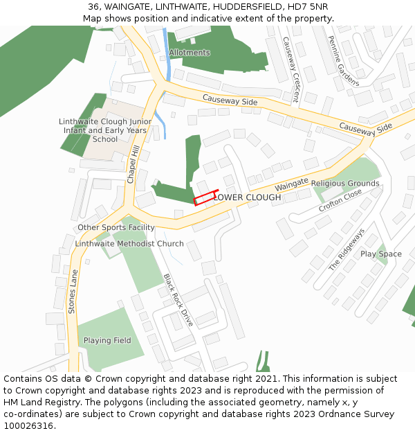 36, WAINGATE, LINTHWAITE, HUDDERSFIELD, HD7 5NR: Location map and indicative extent of plot