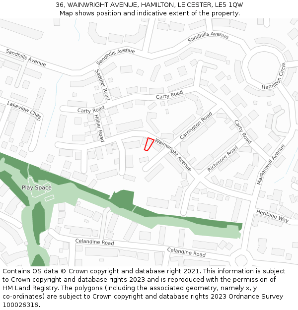 36, WAINWRIGHT AVENUE, HAMILTON, LEICESTER, LE5 1QW: Location map and indicative extent of plot