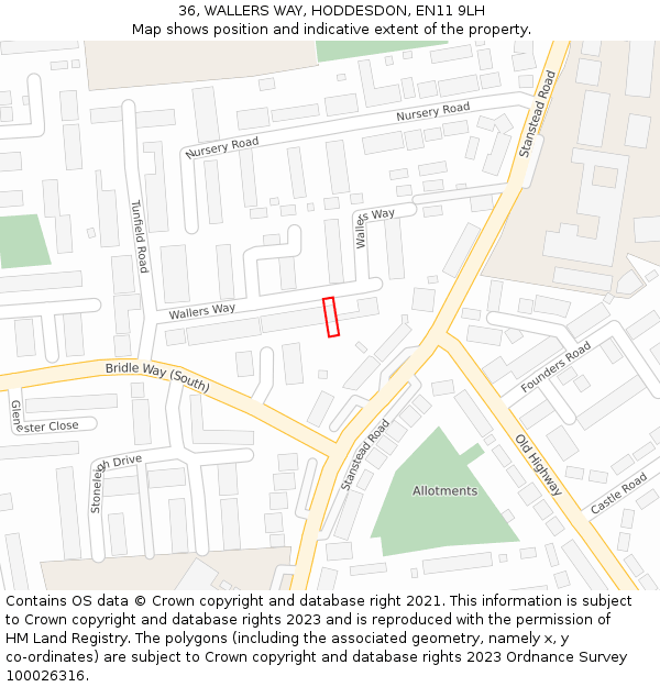 36, WALLERS WAY, HODDESDON, EN11 9LH: Location map and indicative extent of plot