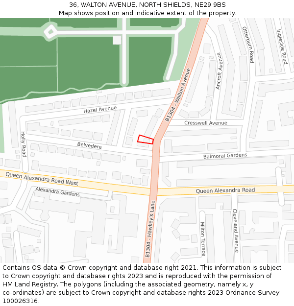 36, WALTON AVENUE, NORTH SHIELDS, NE29 9BS: Location map and indicative extent of plot