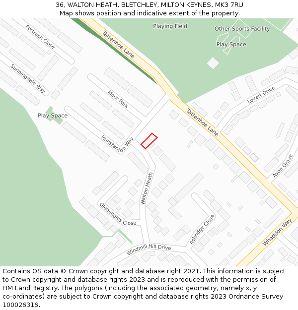 36, WALTON HEATH, BLETCHLEY, MILTON KEYNES, MK3 7RU: Location map and indicative extent of plot