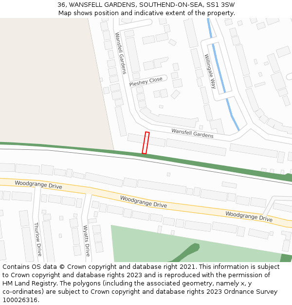 36, WANSFELL GARDENS, SOUTHEND-ON-SEA, SS1 3SW: Location map and indicative extent of plot