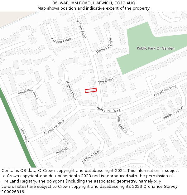 36, WARHAM ROAD, HARWICH, CO12 4UQ: Location map and indicative extent of plot