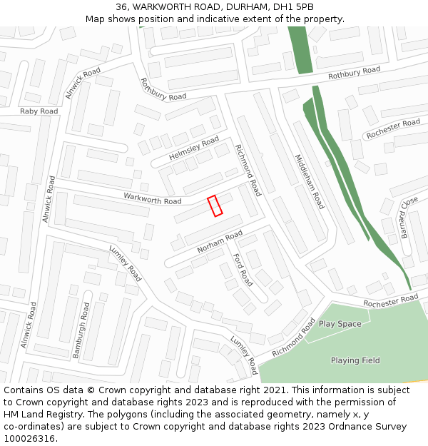 36, WARKWORTH ROAD, DURHAM, DH1 5PB: Location map and indicative extent of plot