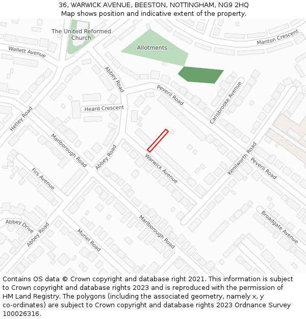 36, WARWICK AVENUE, BEESTON, NOTTINGHAM, NG9 2HQ: Location map and indicative extent of plot