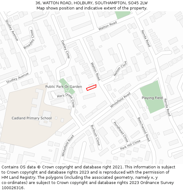 36, WATTON ROAD, HOLBURY, SOUTHAMPTON, SO45 2LW: Location map and indicative extent of plot