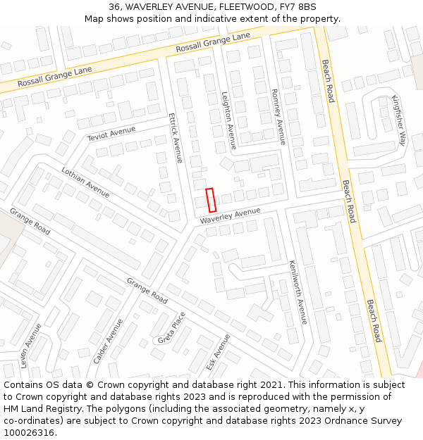 36, WAVERLEY AVENUE, FLEETWOOD, FY7 8BS: Location map and indicative extent of plot