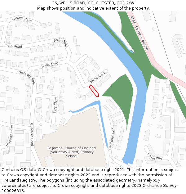 36, WELLS ROAD, COLCHESTER, CO1 2YW: Location map and indicative extent of plot