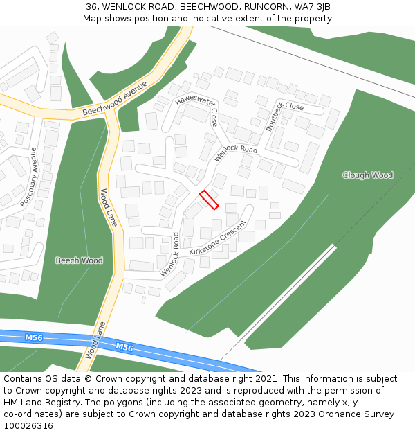 36, WENLOCK ROAD, BEECHWOOD, RUNCORN, WA7 3JB: Location map and indicative extent of plot