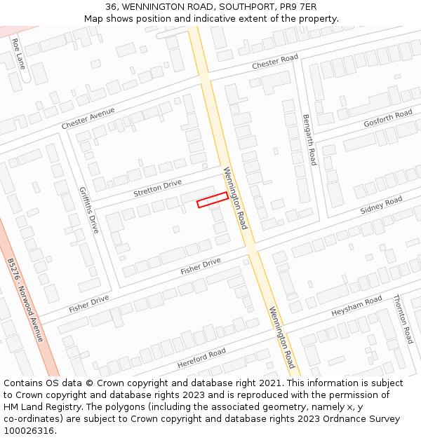 36, WENNINGTON ROAD, SOUTHPORT, PR9 7ER: Location map and indicative extent of plot