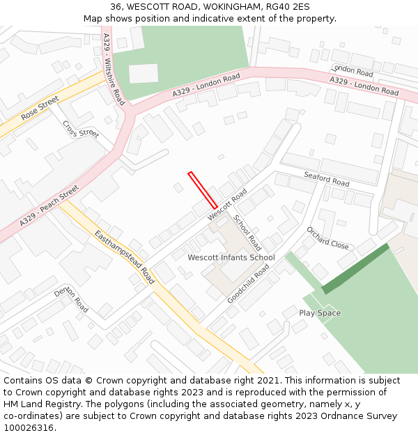 36, WESCOTT ROAD, WOKINGHAM, RG40 2ES: Location map and indicative extent of plot