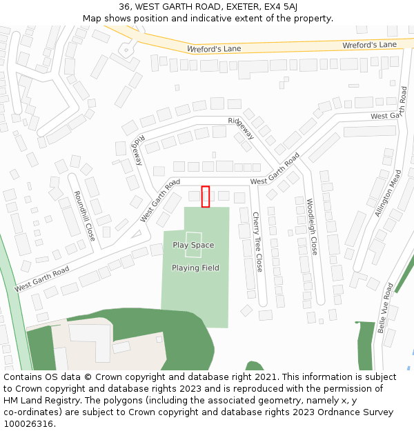 36, WEST GARTH ROAD, EXETER, EX4 5AJ: Location map and indicative extent of plot