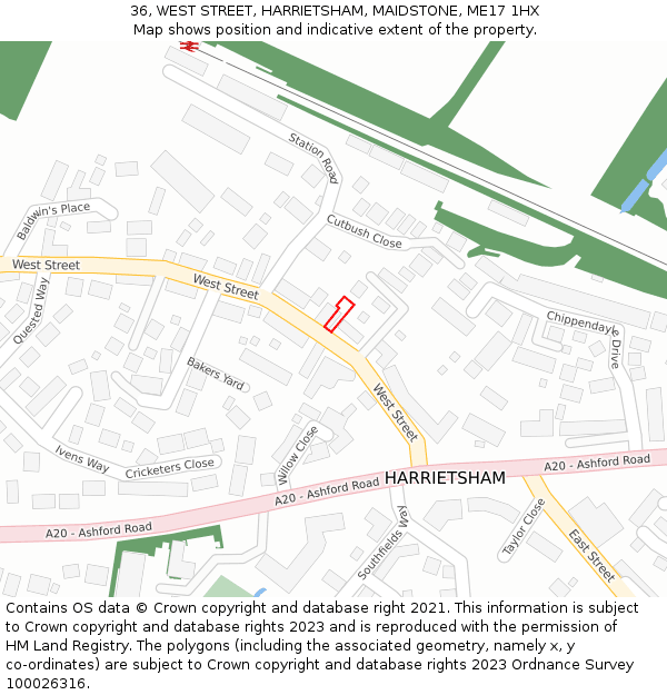 36, WEST STREET, HARRIETSHAM, MAIDSTONE, ME17 1HX: Location map and indicative extent of plot