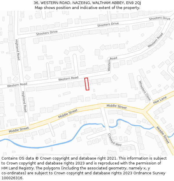 36, WESTERN ROAD, NAZEING, WALTHAM ABBEY, EN9 2QJ: Location map and indicative extent of plot