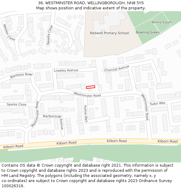 36, WESTMINSTER ROAD, WELLINGBOROUGH, NN8 5YS: Location map and indicative extent of plot