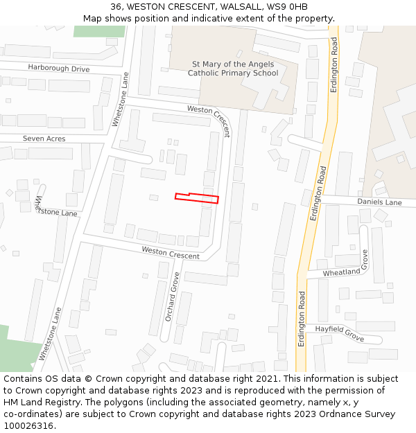 36, WESTON CRESCENT, WALSALL, WS9 0HB: Location map and indicative extent of plot