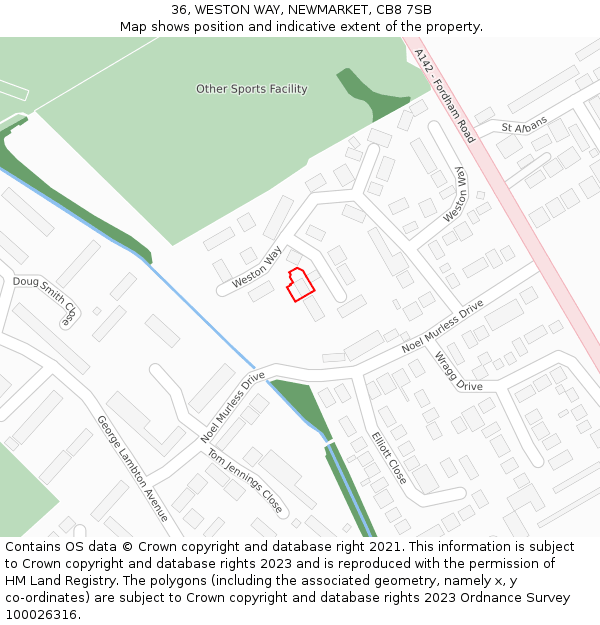 36, WESTON WAY, NEWMARKET, CB8 7SB: Location map and indicative extent of plot