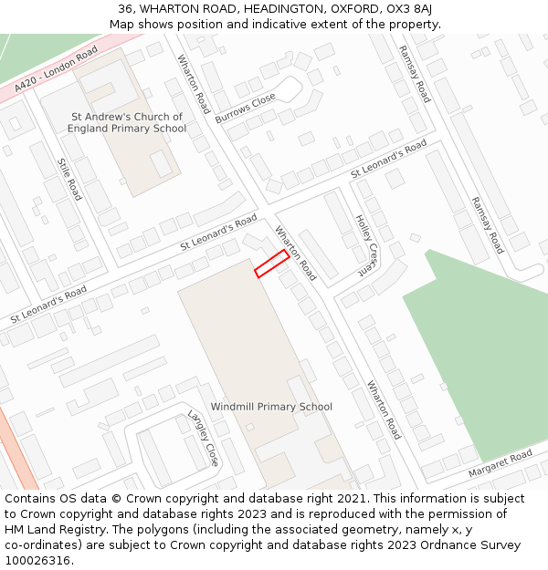 36, WHARTON ROAD, HEADINGTON, OXFORD, OX3 8AJ: Location map and indicative extent of plot