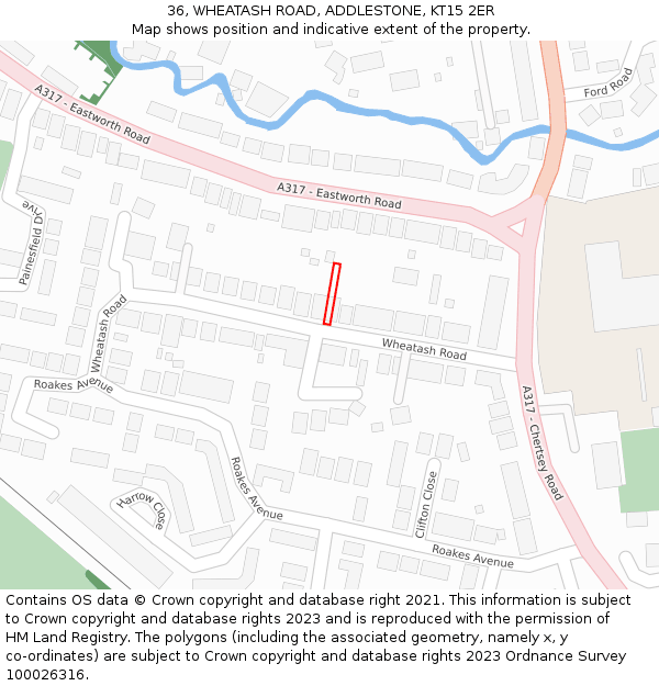 36, WHEATASH ROAD, ADDLESTONE, KT15 2ER: Location map and indicative extent of plot