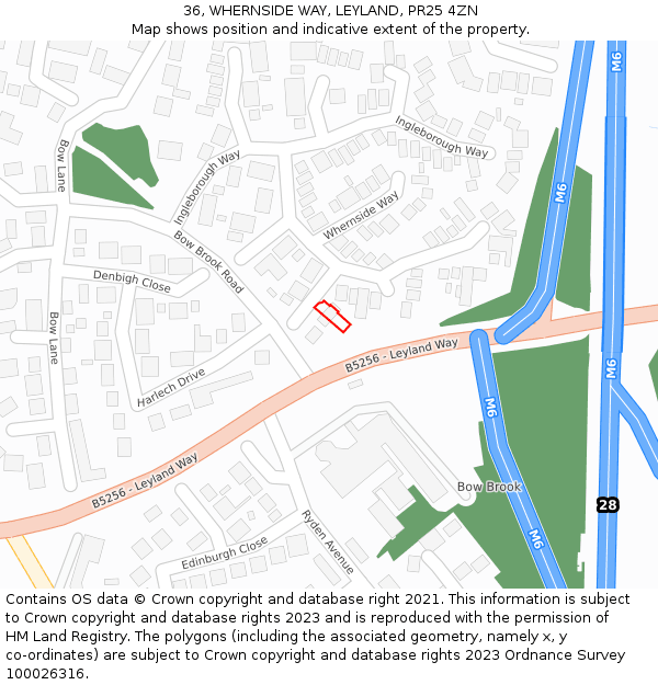 36, WHERNSIDE WAY, LEYLAND, PR25 4ZN: Location map and indicative extent of plot