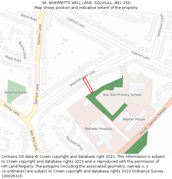 36, WHERRETTS WELL LANE, SOLIHULL, B91 2SD: Location map and indicative extent of plot