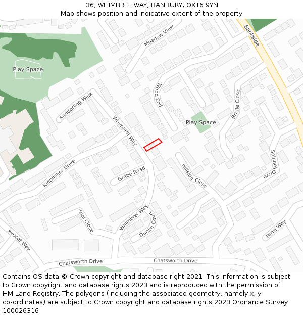 36, WHIMBREL WAY, BANBURY, OX16 9YN: Location map and indicative extent of plot