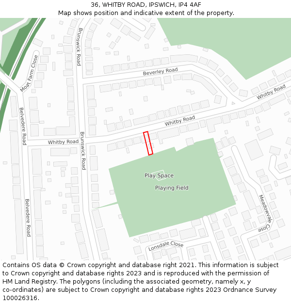 36, WHITBY ROAD, IPSWICH, IP4 4AF: Location map and indicative extent of plot