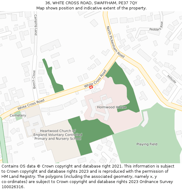 36, WHITE CROSS ROAD, SWAFFHAM, PE37 7QY: Location map and indicative extent of plot
