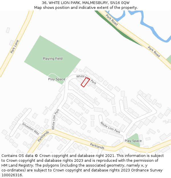 36, WHITE LION PARK, MALMESBURY, SN16 0QW: Location map and indicative extent of plot