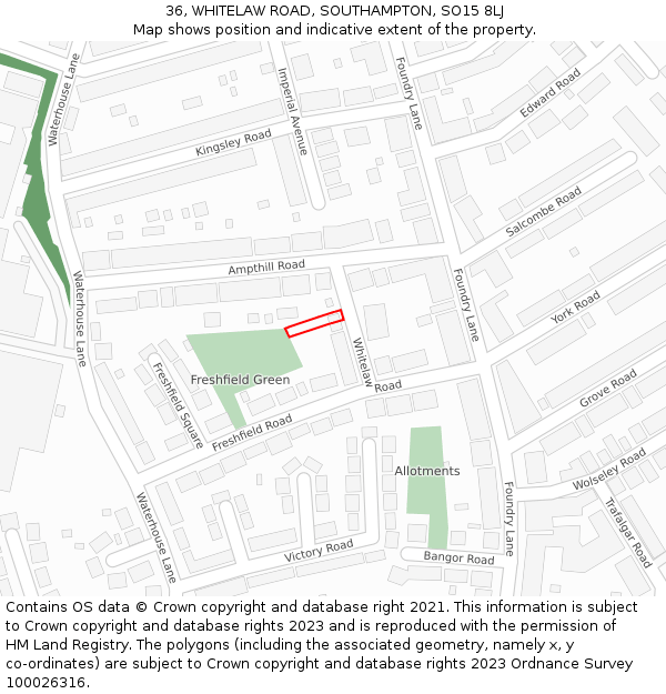 36, WHITELAW ROAD, SOUTHAMPTON, SO15 8LJ: Location map and indicative extent of plot