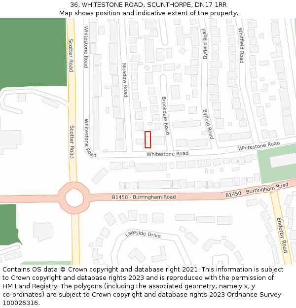 36, WHITESTONE ROAD, SCUNTHORPE, DN17 1RR: Location map and indicative extent of plot