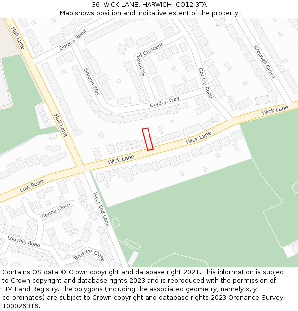 36, WICK LANE, HARWICH, CO12 3TA: Location map and indicative extent of plot